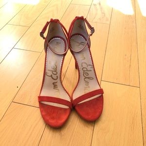 Sam Edelman Arielle Red Suede Single Strap Heeled Sandals
